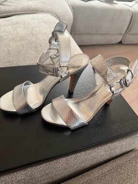 Silver Snake-Print High Heel Sandals - Women